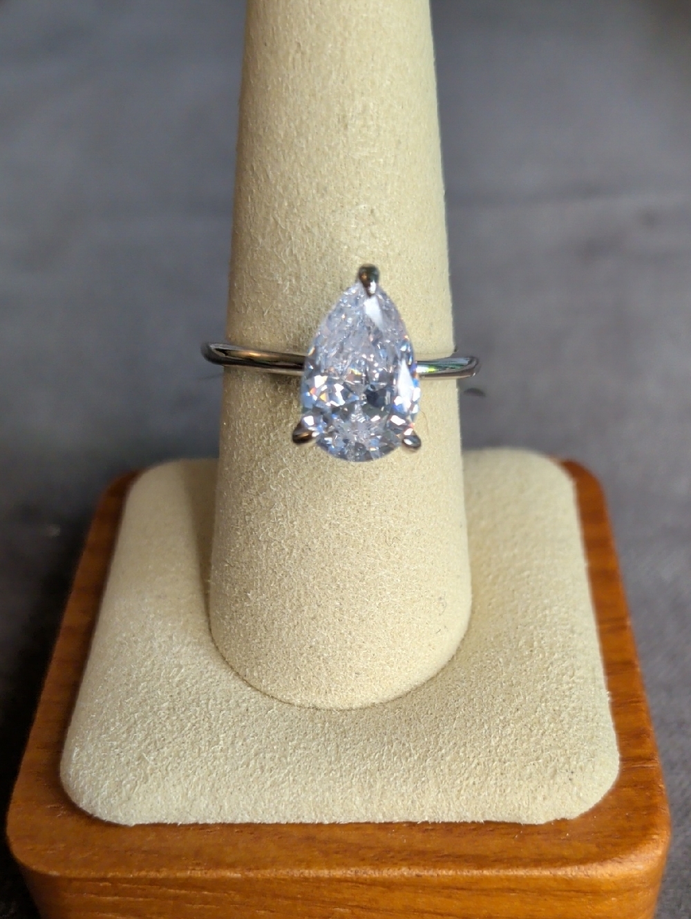Pear-Cut Solitaire CZ + Sterling Silver Ring Sz 9